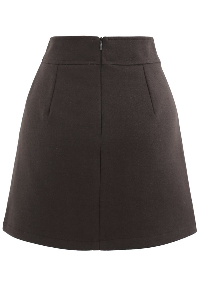 Flap Button Wool-Blend Mini Skirt in Brown - Retro, Indie and Unique ...