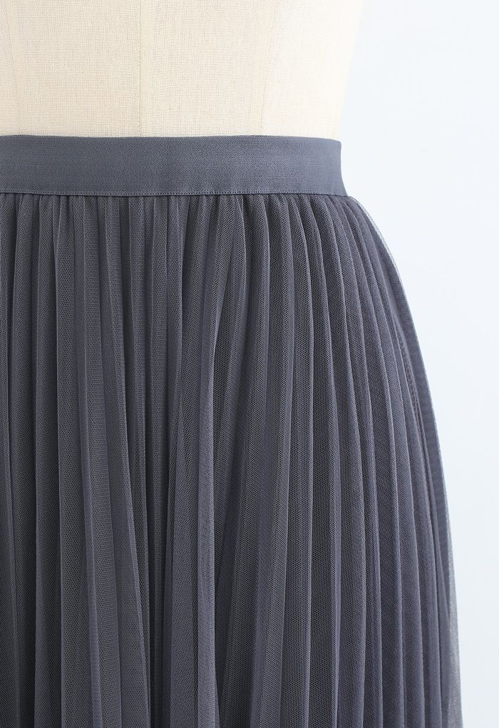 Hi-Lo Mesh Hem Pleated Skirt in Grey - Retro, Indie and Unique Fashion
