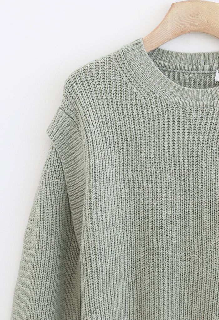 Soft Hue Round Neck Rib Knit Sweater in Moss Green - Retro, Indie and ...
