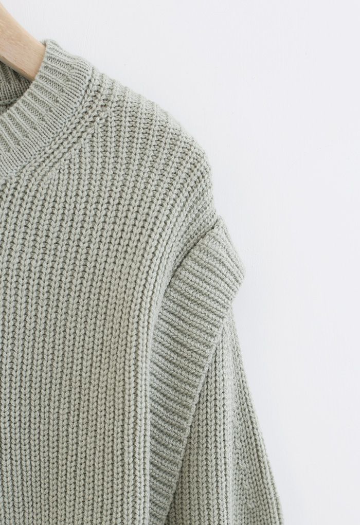 Soft Hue Round Neck Rib Knit Sweater in Moss Green - Retro, Indie and ...