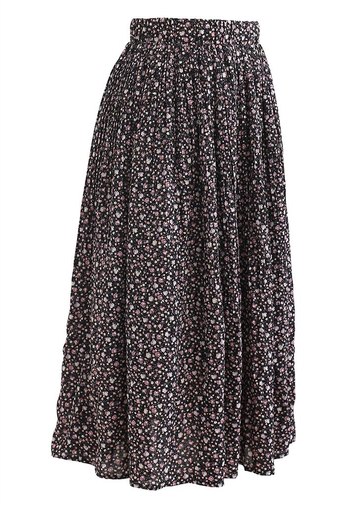 Ditsy Floret Pleated Chiffon Skirt in Black - Retro, Indie and Unique ...