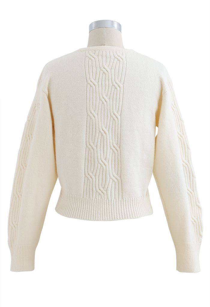 Crisscross Crop Ribbed Knit Sweater in Ivory