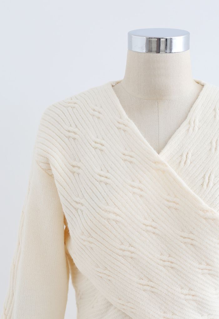 Crisscross Crop Ribbed Knit Sweater in Ivory - Retro, Indie and Unique ...