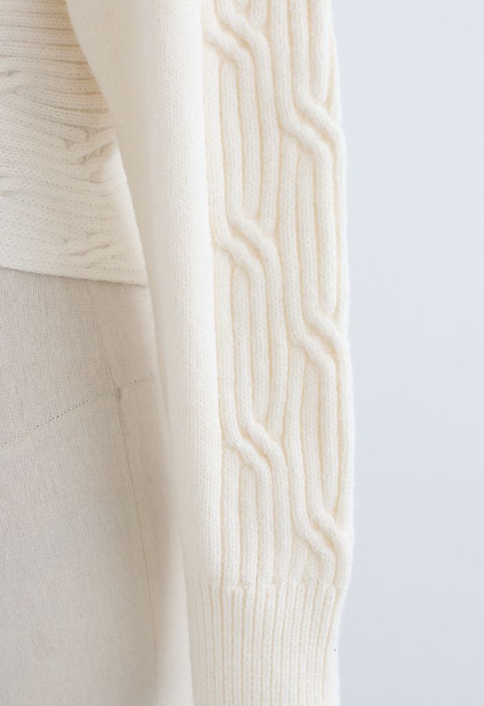 Crisscross Crop Ribbed Knit Sweater in Ivory