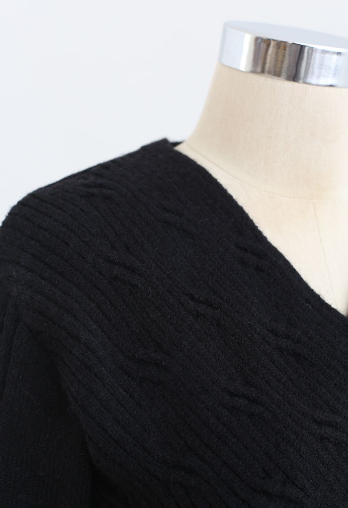 Crisscross Crop Ribbed Knit Sweater in Black - Retro, Indie and Unique ...
