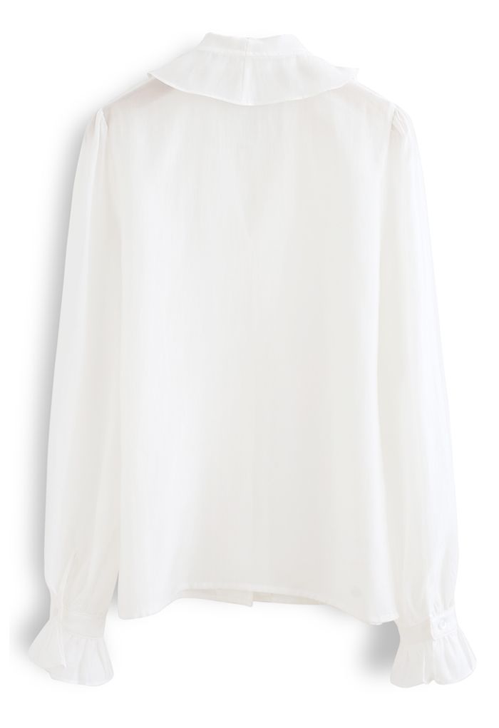 Semi-Sheer Ruffle Button Down Shirt in White - Retro, Indie and Unique ...