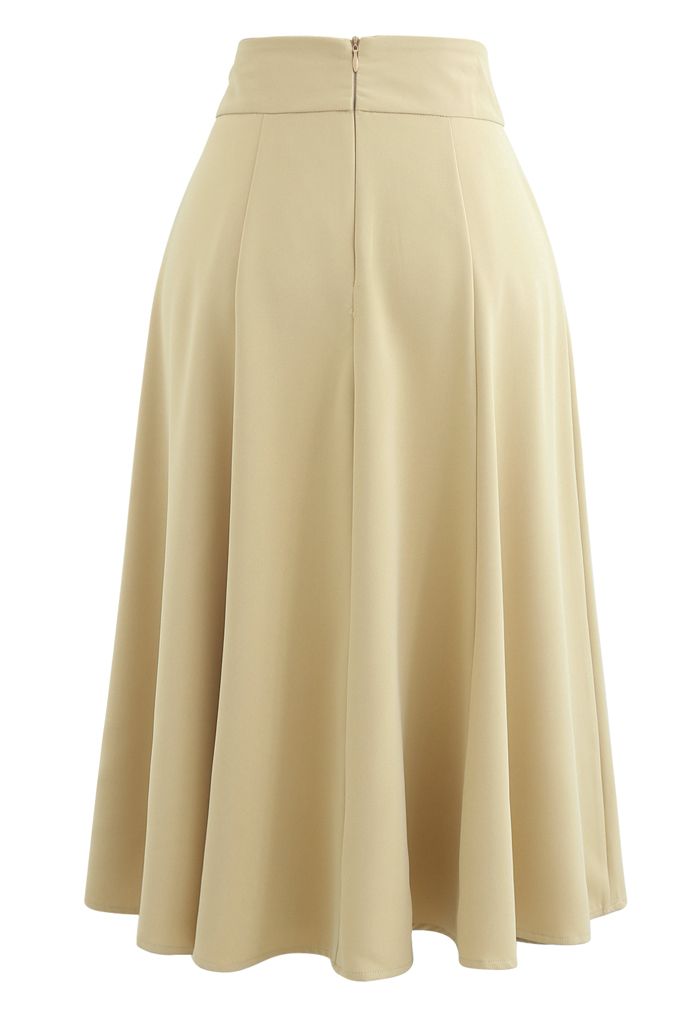 Marble Buckle Belted Flare Midi Skirt in Light Yellow - Retro, Indie ...