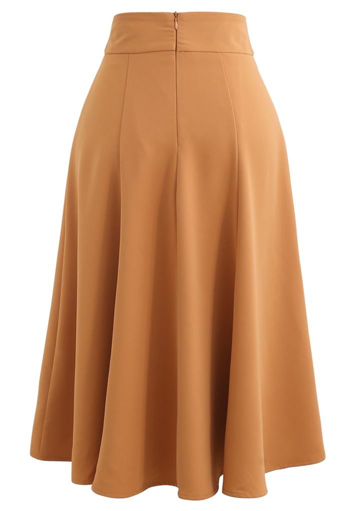 Marble Buckle Belted Flare Midi Skirt in Orange - Retro, Indie and ...