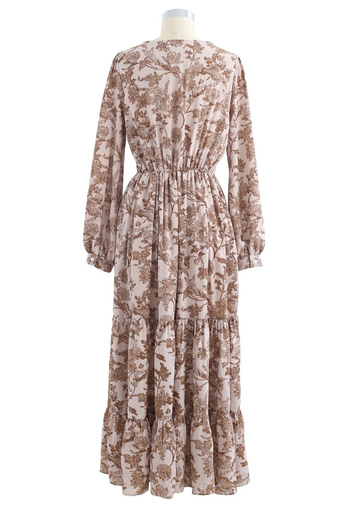 Drawing Floral Print Wrap Chiffon Dress in Dusty Pink - Retro, Indie ...
