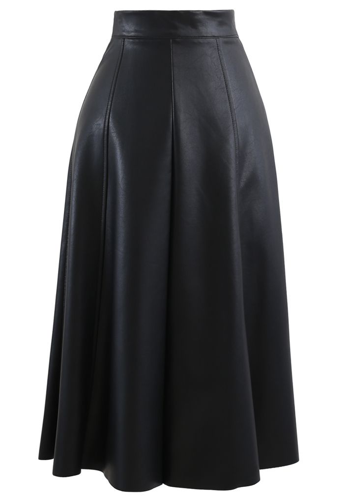 Soft Faux Leather Seamed A-Line Skirt in Black - Retro, Indie and ...
