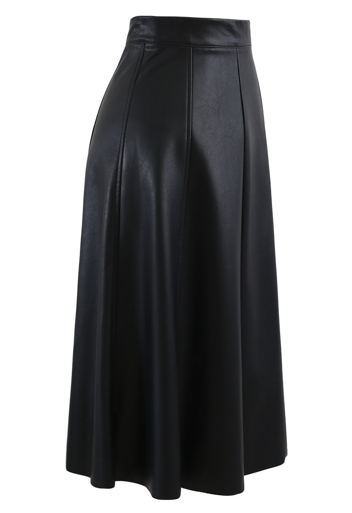 Soft Faux Leather Seamed A-Line Skirt in Black - Retro, Indie and ...