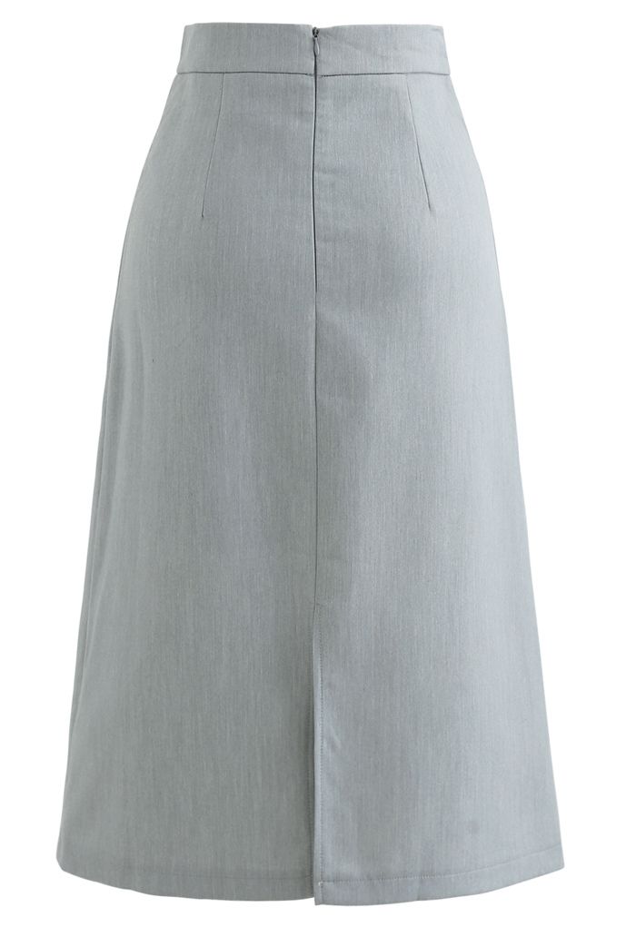 Pleated Hem Split Midi Skirt in Grey - Retro, Indie and Unique Fashion
