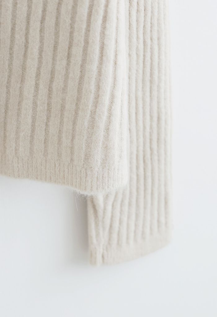 Cozy V-Neck Ribbed Knit Cardigan in Cream - Retro, Indie and Unique Fashion