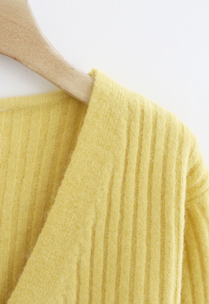 Cozy V-Neck Ribbed Knit Cardigan in Yellow - Retro, Indie and Unique ...