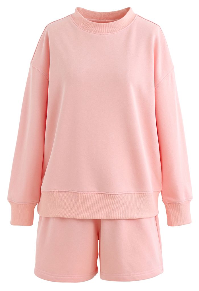 Blush Pink Sweatshirt and Shorts Set