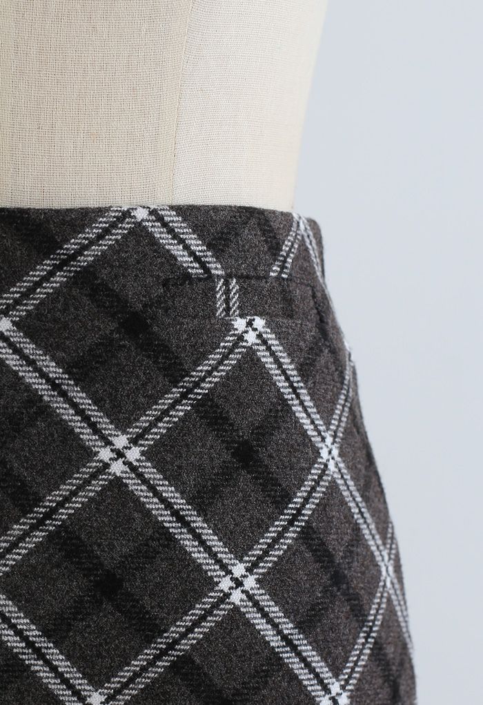 Stylish Plaid Wool-Blend Mini Skirt in Smoke - Retro, Indie and Unique ...