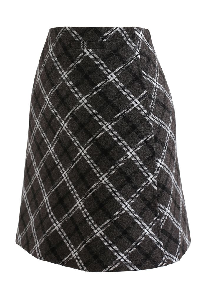 Stylish Plaid Wool-Blend Mini Skirt in Smoke - Retro, Indie and Unique ...