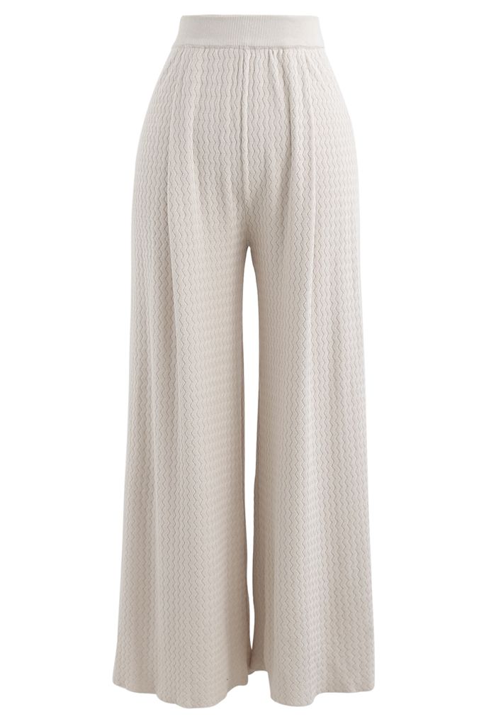 Wavy Textured Knit Pants in Ivory - Retro, Indie and Unique Fashion