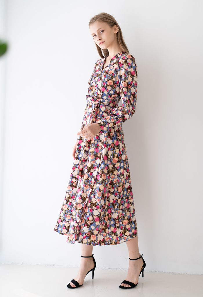 Watercolor Floral Wrapped Maxi Dress in Pink - Retro, Indie and Unique ...