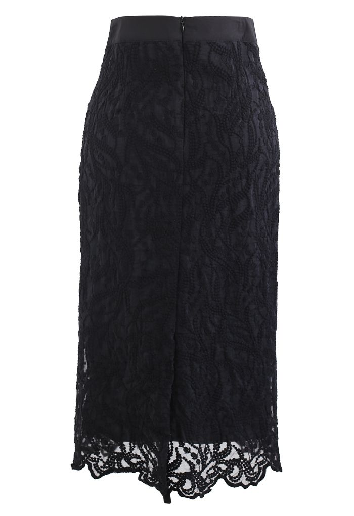 Embroidered Vine Organza Pencil Skirt in Black - Retro, Indie and ...