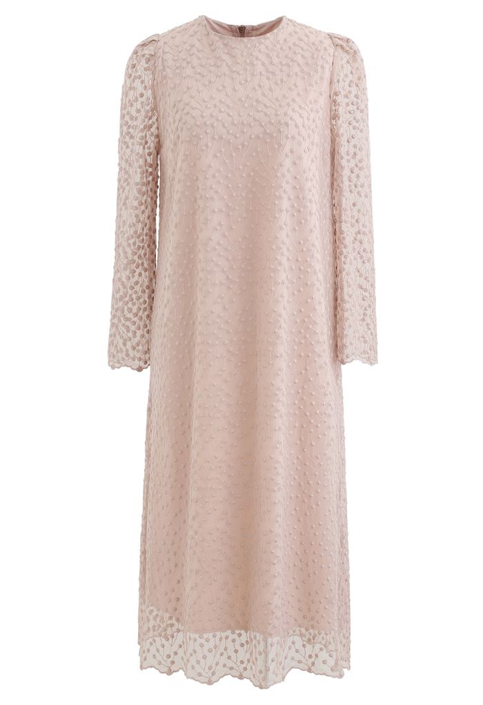 Embroidered Vine Dots Mesh Dress in Dusty Pink - Retro, Indie and ...