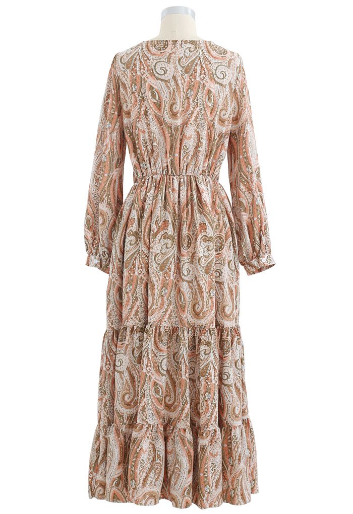 Paisley Floral Boho Wrap Frilling Dress in Coral - Retro, Indie and ...