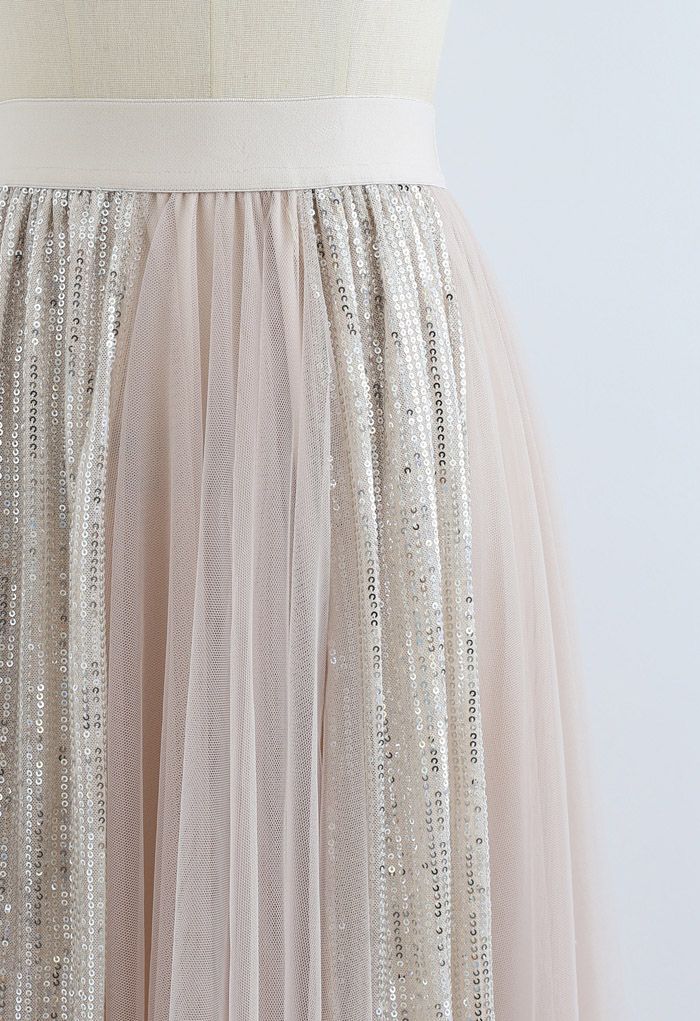 Sequined tulle maxi skirt