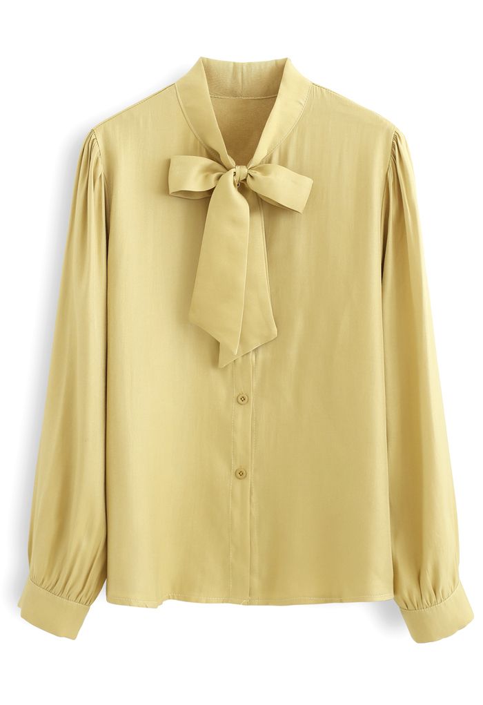 Shimmer Bowknot Button Down Shirt in Mustard - Retro, Indie and Unique ...