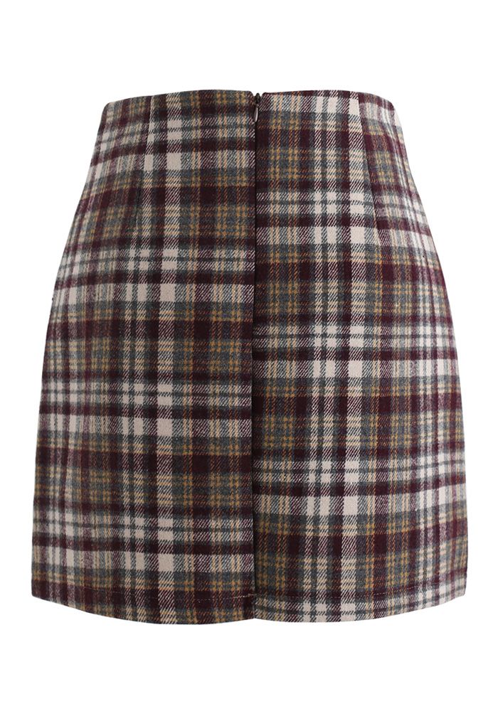 Plaid Wool-Blend Bud Skirt in Brown - Retro, Indie and Unique Fashion