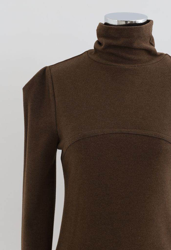 Seamed Front Turtleneck Top in Brown - Retro, Indie and Unique Fashion