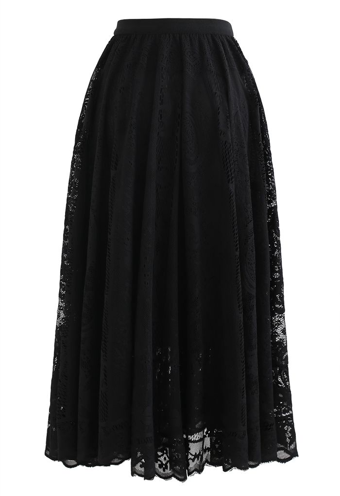 Divine Floral Lace Midi Skirt in Black - Retro, Indie and Unique Fashion