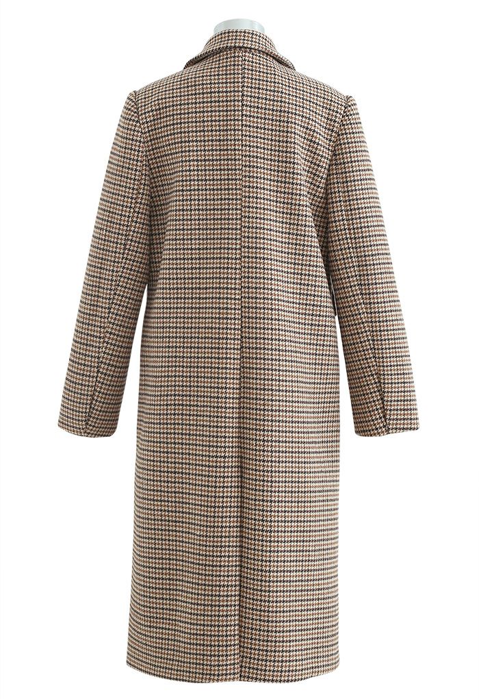 Houndstooth Double-Breasted Wool Blend Longline Coat in Tan - Retro ...
