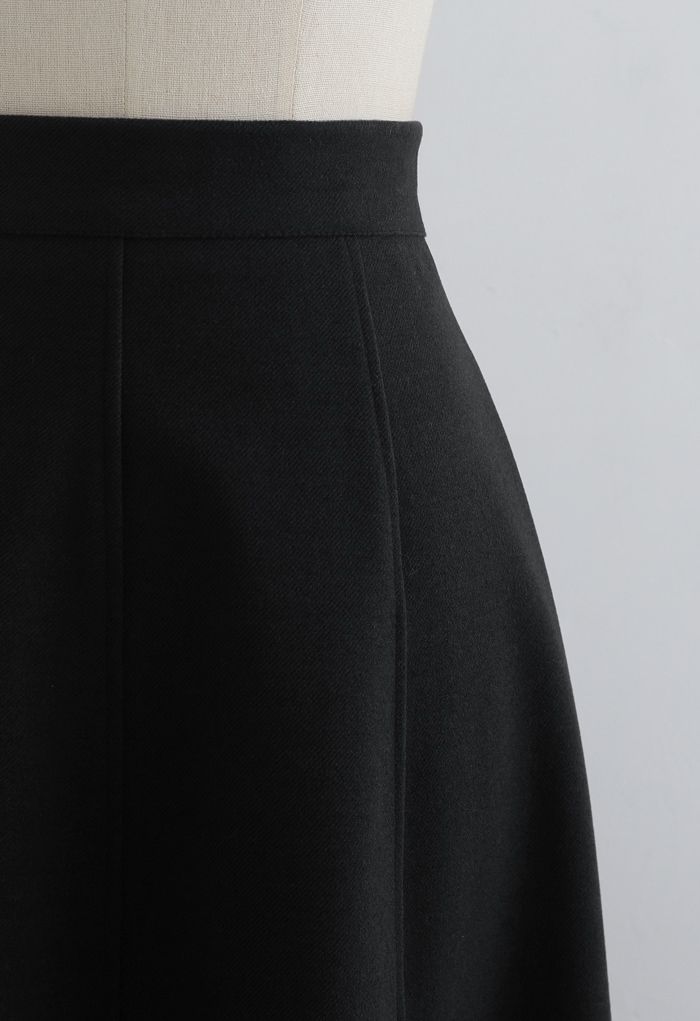 Solid Color Wool-Blend Midi Skirt in Black - Retro, Indie and Unique ...