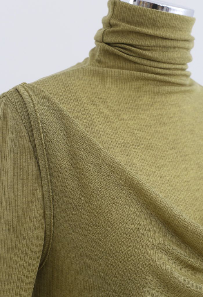 Turtleneck Knit Top and Vest Set in Olive - Retro, Indie and Unique Fashion