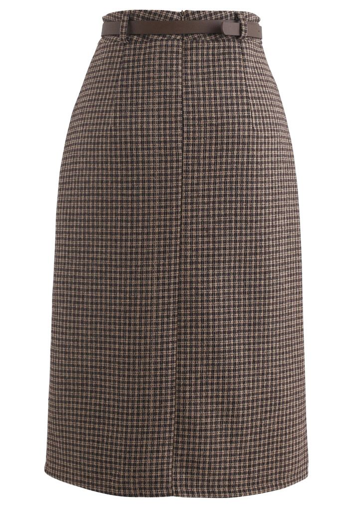 Dual Fake Pocket Belted Plaid Pencil Skirt - Retro, Indie and Unique ...