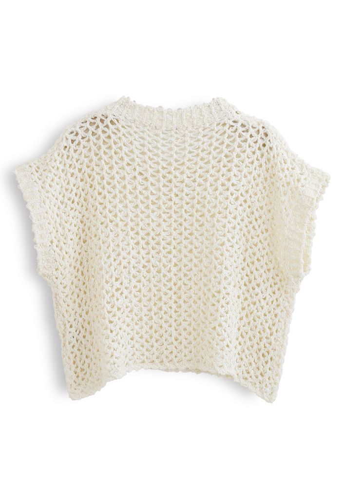 Zigzag Hollow Out V-Neck Sweater in Cream - Retro, Indie and Unique Fashion