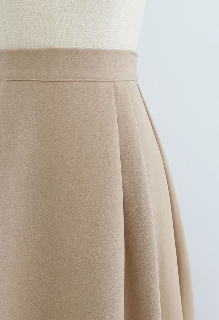 Pleated Flare Midi Skirt in Tan - Retro, Indie and Unique Fashion