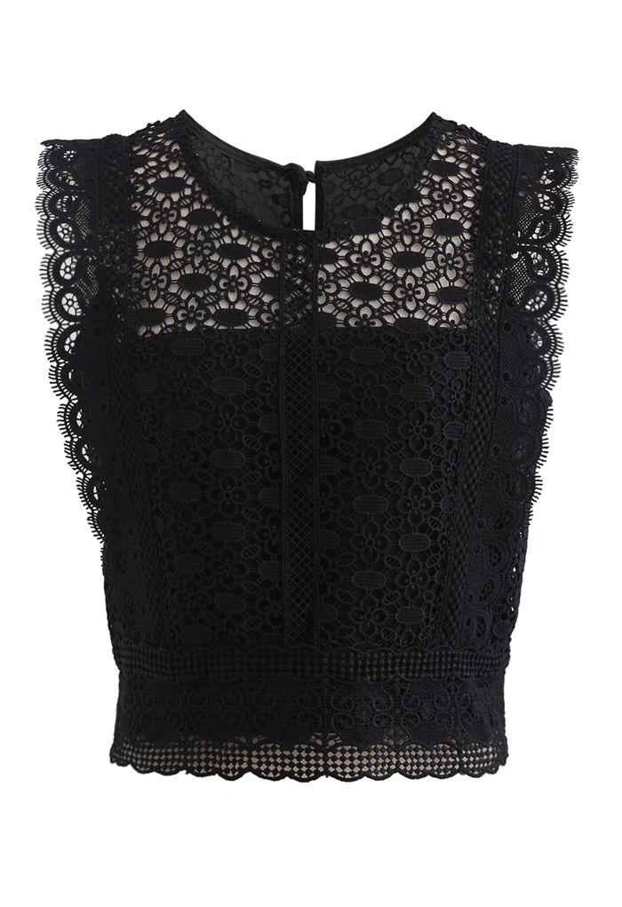 Crochet Lacey Sleeveless Crop Top in Black - Retro, Indie and Unique ...