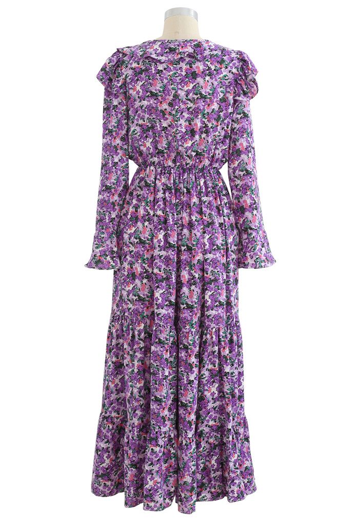 Bright Bloom Wrap Ruffle Maxi Dress in Purple - Retro, Indie and Unique ...