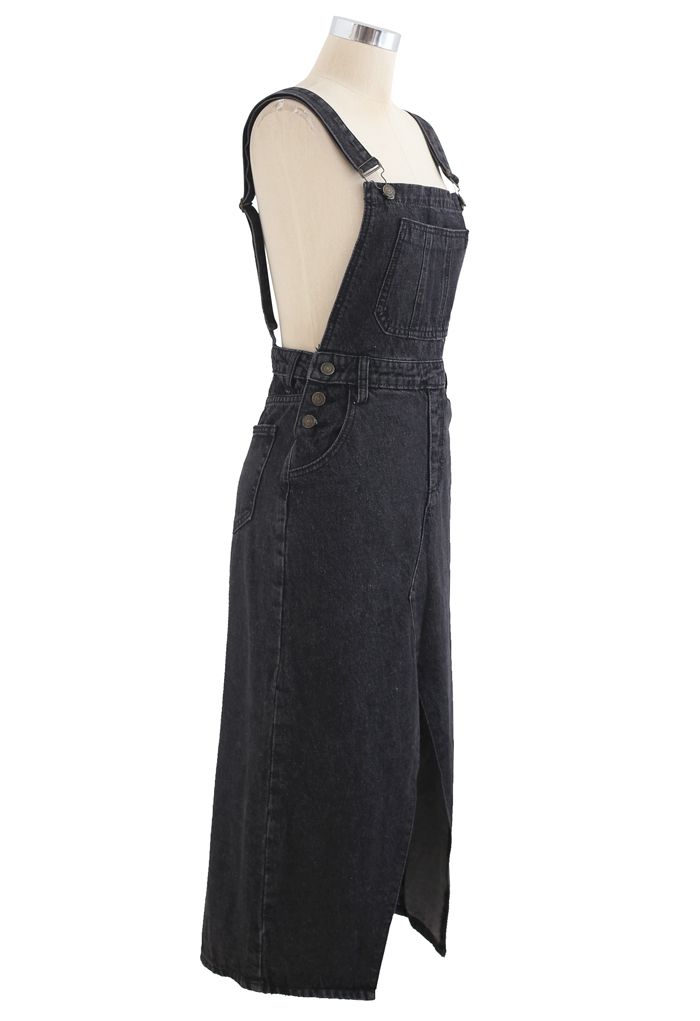 Front Slit Pinafore Denim Dress in Smoke - Retro, Indie and Unique Fashion