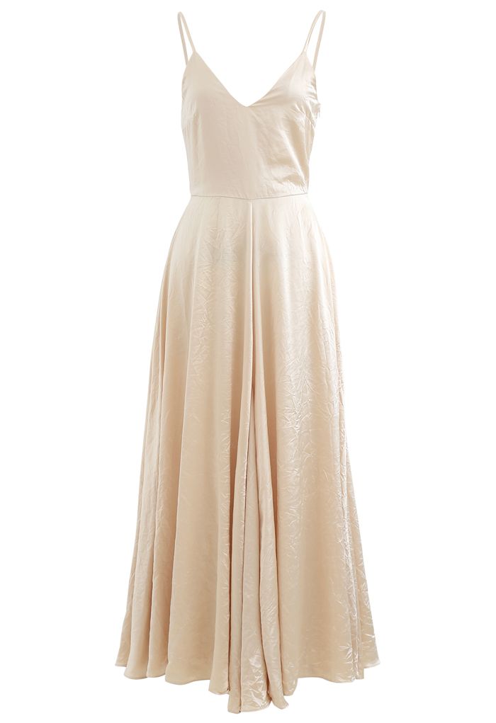 V-Neck Satin Cami Maxi Dress in Champagne - Retro, Indie and Unique Fashion