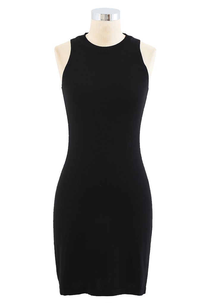 Crop Wrapped Top and Sleeveless Knit Twinset Dress in Black - Retro ...