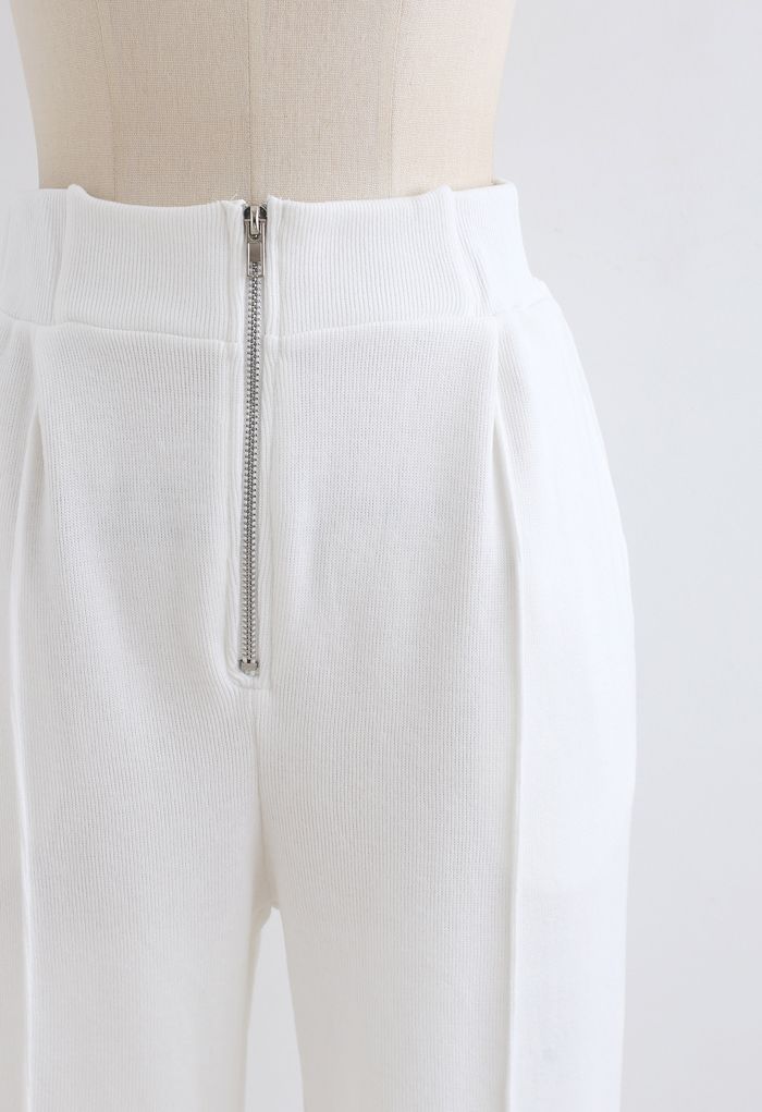 Zip Front Side Pocket Joggers in White - Retro, Indie and Unique Fashion