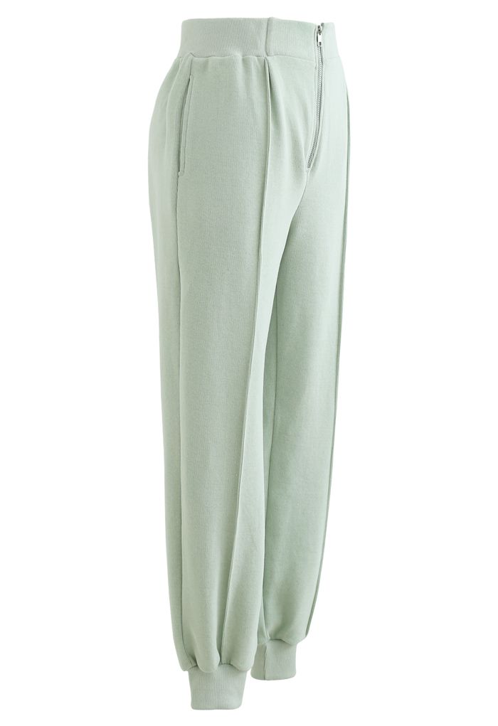 Zip Front Side Pocket Joggers in Mint - Retro, Indie and Unique Fashion
