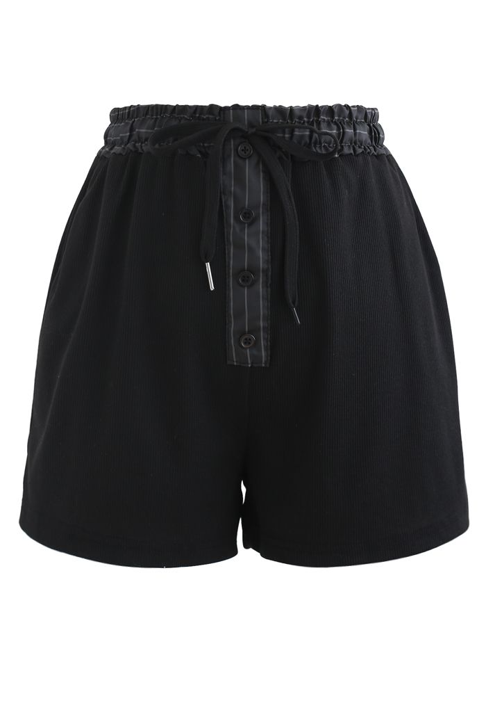 Button Drawstring Crop Top and Shorts Set in Black - Retro, Indie and ...