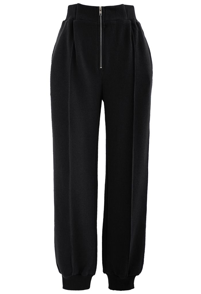 Zip Front Side Pocket Joggers in Black - Retro, Indie and Unique Fashion