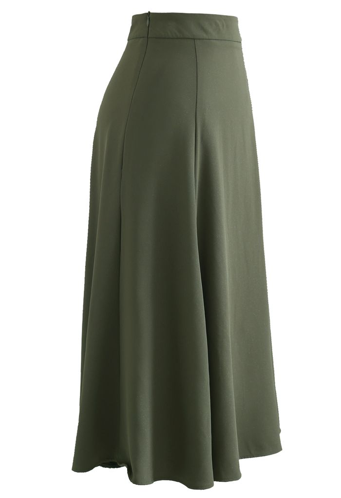 Glittering High-Waisted Flare Skirt in Army Green - Retro, Indie and ...