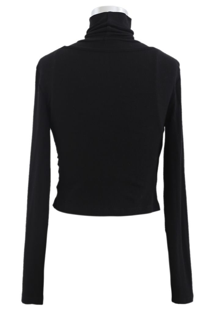 Fake Two-Piece Turtleneck Wrap Top in Black