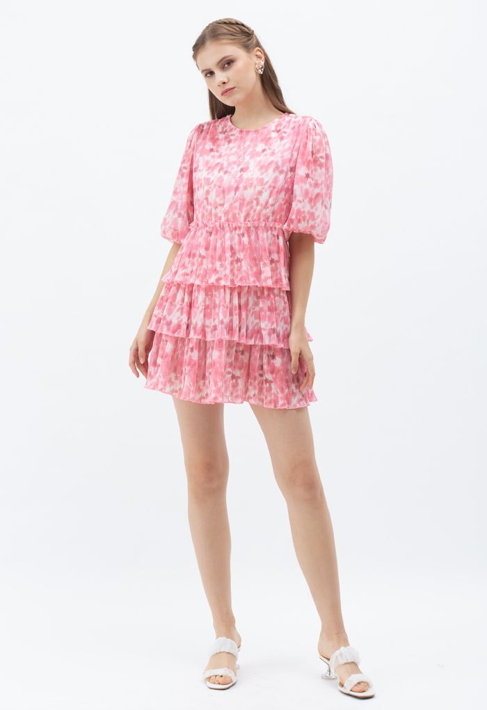 Pleated Tie-Dye Tiered Dolly Dress in Pink - Retro, Indie and Unique ...