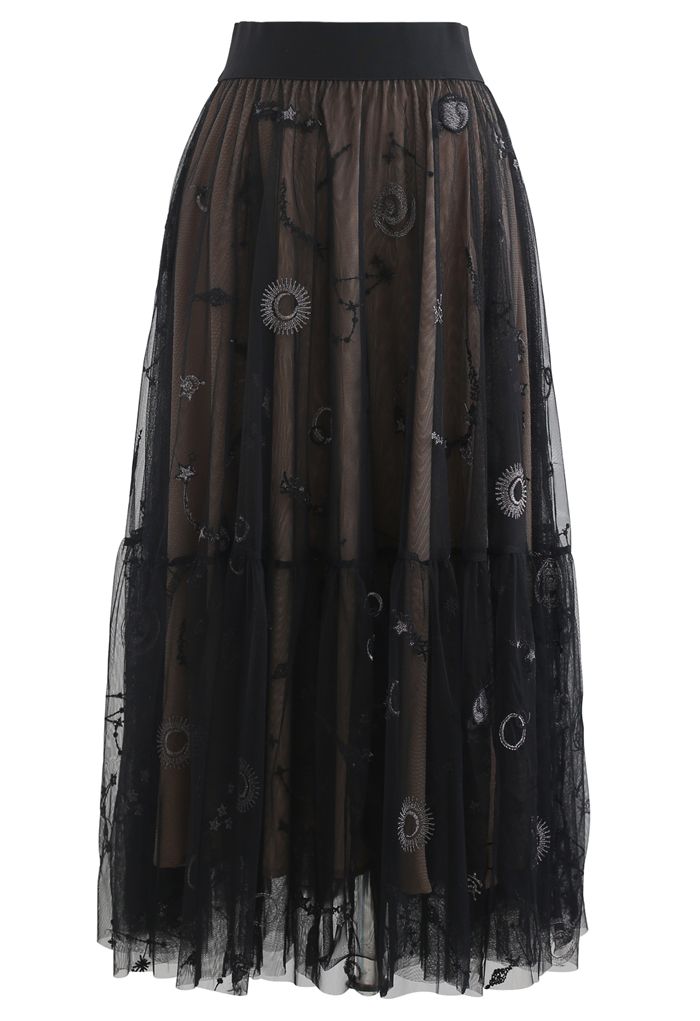 Universe Embroidery Mesh Tulle Skirt in Black - Retro, Indie and Unique ...
